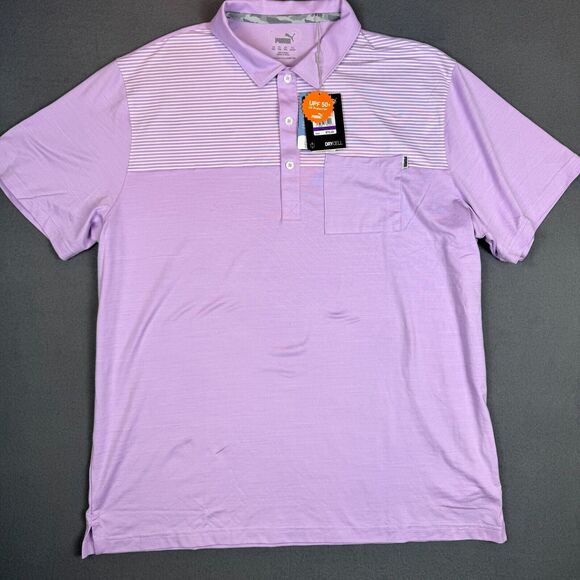 NWT PUMA Mens 2XL Cloudspun Pocket Polo Lupine Heather Purple Golf Shirt UPF 50+ - Picture 2 of 11